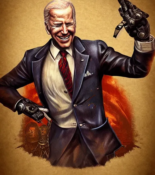 Image similar to joe biden cosplaying bioshock, by artgerm, by simon stalengrad, bioshock screenshot, photorealistic fan art, intricate shading, steampunk, patriot