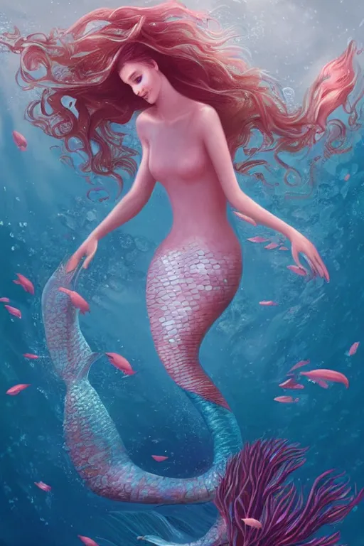 Image similar to beautiful mermaid swimming through coral reefs by charlie bowater