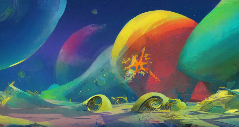 Prompt: i live in a seashell, concept art by bill sienkiwicz and john harris, triadic color scheme