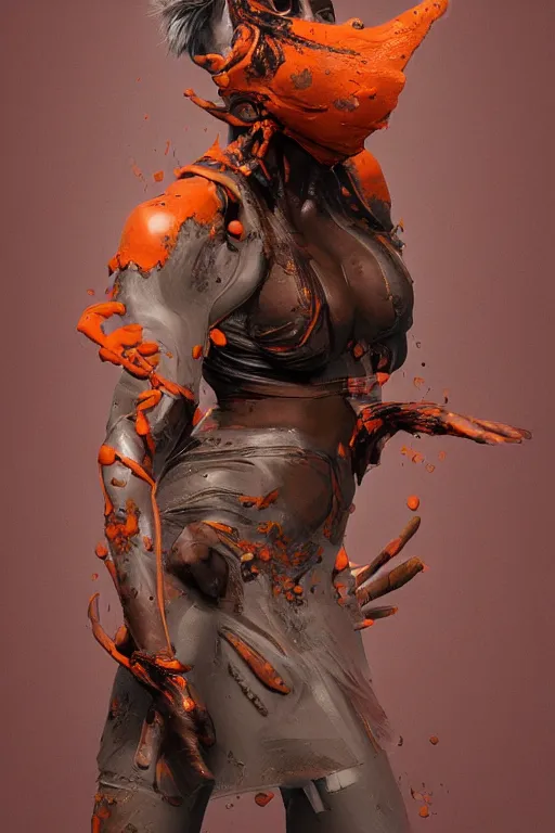 Prompt: epic 3 d masked omolu, liquid hands and feet spinning, 2 0 mm, with brown and orange mud melting smoothly into medicine and salves, intense, healing, intricate, houdini sidefx, trending on artstation, by jeremy mann and ilya kuvshinov, jamie hewlett and ayami kojima, 3 d bold