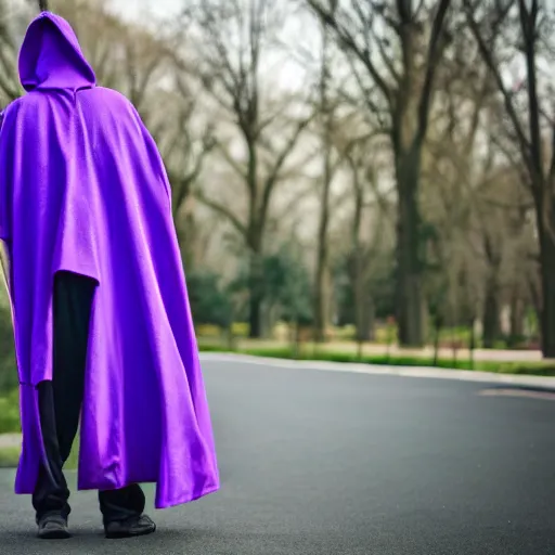 Image similar to grim reaper, purple cloak, full body