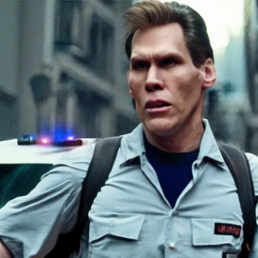 Prompt: Live Action Still of Jerma in Ghostbusters, real life, hyperrealistic, ultra realistic, realistic, highly detailed, epic, HD quality, 8k resolution, body and headshot, film still