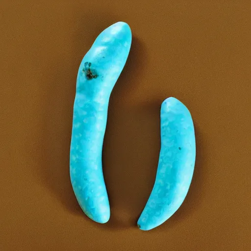 Image similar to a small turquoise sausage - shaped creature with two elongated sticks from its body