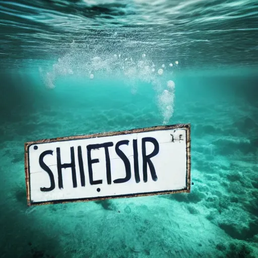 Prompt: underwater photo of Scottish seas with a sign with for sale written on it, 4k