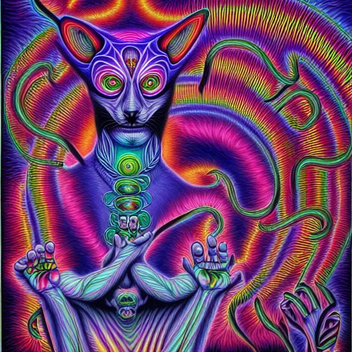 Image similar to psychedelic fursuiters, by alex grey, intricate details, artstation, furry, beautiful