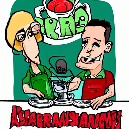 Image similar to cartoon fun drawing of australian cannabis baristas