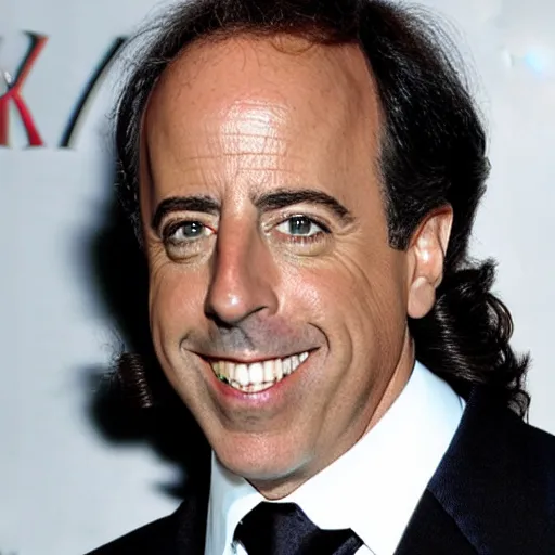 Prompt: jerry seinfeld with very long hair, photograph