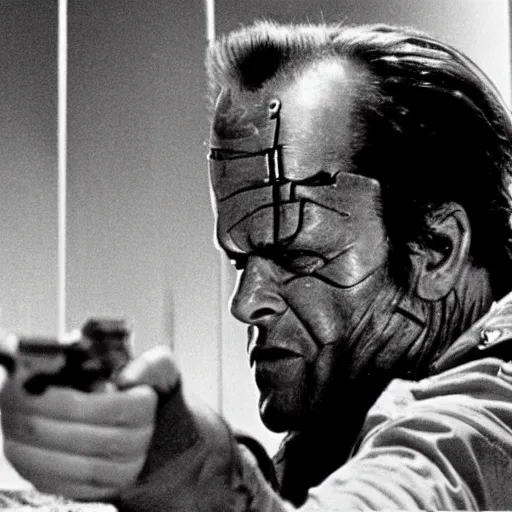 Prompt: Jack Nicholson as epic Terminator, killing people