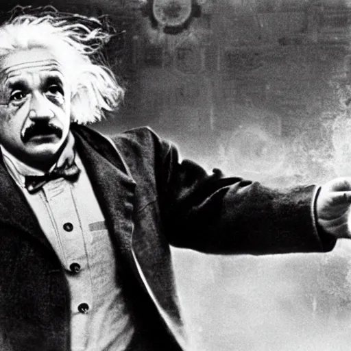 Image similar to moviestill of albert einstein as tony stark in ironman