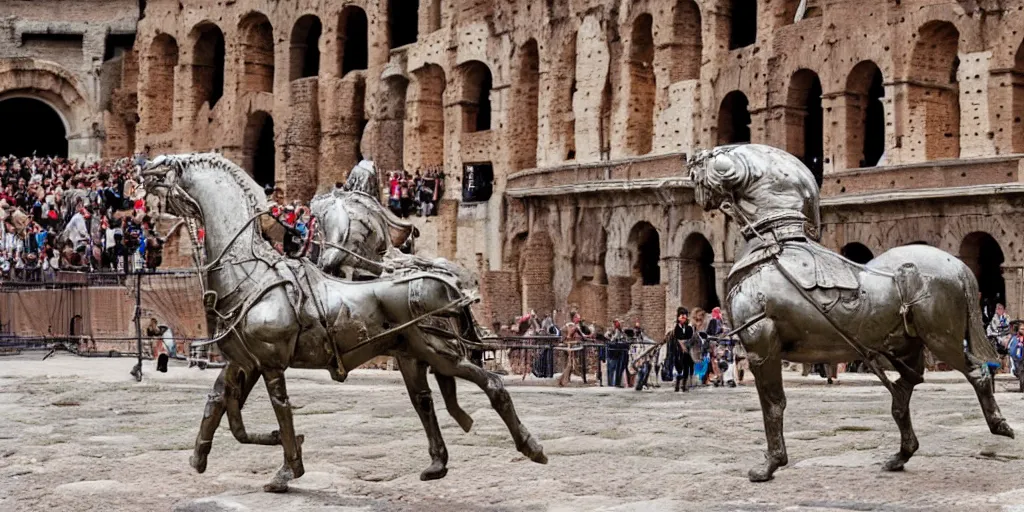 Prompt: gladiator on chariot in colosseum