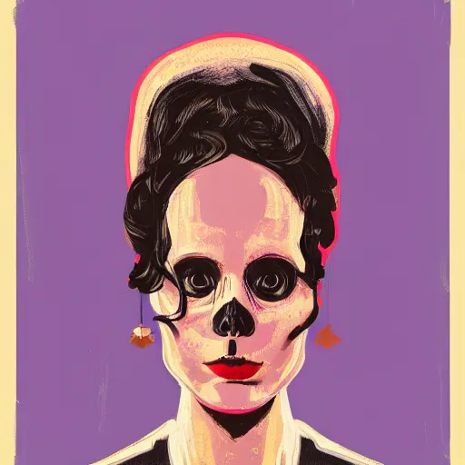 Image similar to portrait skull girl by hockney, tom whalen, laurie greasley, jc leyendecker and singer sargent