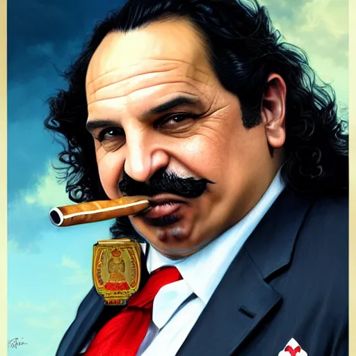 Prompt: handsome Ron Jeremy as President of United States of America as GTA character smoking a cuban cigar, sci-fi fantasy, closeup, D&D, intricate, elegant, highly detailed, digital painting, artstation, concept art, matte, sharp focus, illustration, art by Artgerm and Greg Rutkowski and Alphonse Mucha