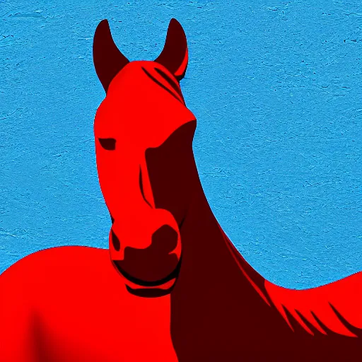 Prompt: logo of a horse head statue , background from blue to red