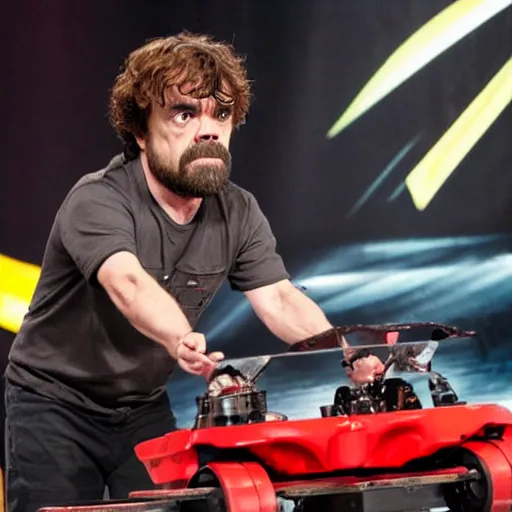 Prompt: Peter Dinklage competing in battlebots, 4K