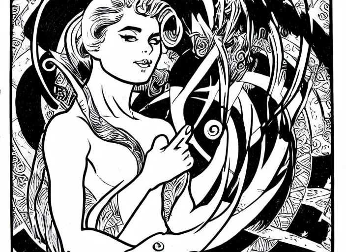 Image similar to clean simple line art of a beautiful elegant unicorn. white background. well composed, clean black and white line drawing, beautiful detailed face. illustration by steve ditko and jack kirby and alphonse mucha