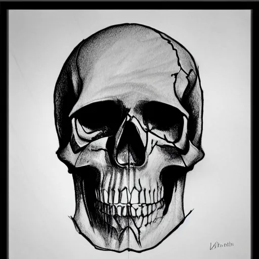Prompt: a black pen sketch of a skull in a desert, beginner, pencil, intermediate art, anatomy, paper art, pencil, bold lines, cyberpunk based