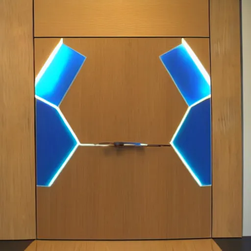 Image similar to a blue hexagonal door from the movie tron : legacy