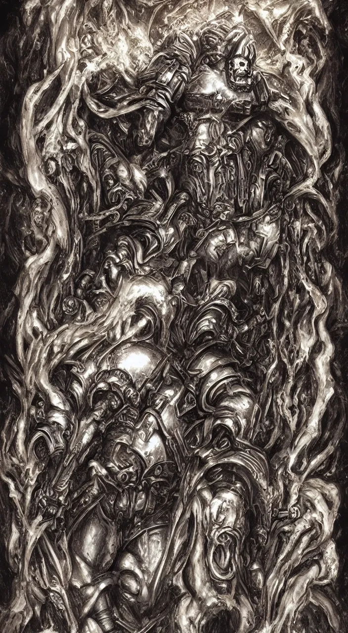 Image similar to Spacemarine, supreme all powerful magic magical aura of the arcane of wild mystical otherworldly psyker, blanchitsu, giger, baroque