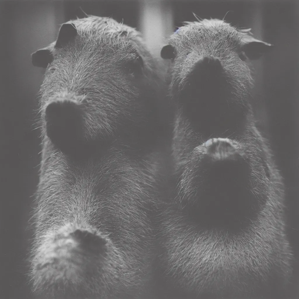 Prompt: polaroid photo of a capybara smoking a cigarette.