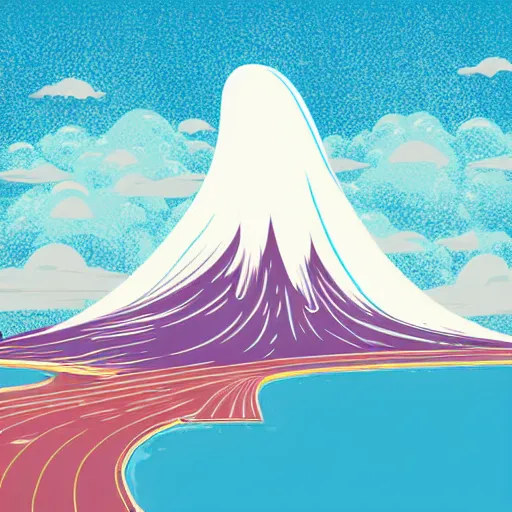 Image similar to giant tsunami wave that is 20 miles high, approaching about to crash into a small coastal town. miniature buildings compared to giant waves are so tall, they seem to touch the sky, large scale image, cartoon color drawing vector illustration, 2d photorealistic flat anime style