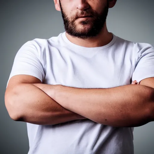 Prompt: man wearing short sleeves with crossed arms