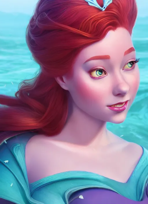 Prompt: princess ariel, hyper - detailed matte digital painting, concept art, official fan art, fantastically pastel colors, by jesper elsing and lois van baarle and ilya kuvshinov and ian spriggs, cinematic lighting, studio quality, unreal engine 5 and octane render, smooth render, behance hd, trending on artstation hq