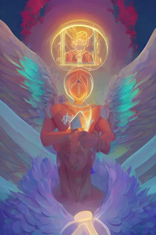 Prompt: the handsome god hermes, wearing winged helmet, holding glowing laptop computer, digital painting bioluminance alena aenami artworks in 4 k design by lois van baarle by sung choi by john kirby artgerm style pascal blanche and magali villeneuve