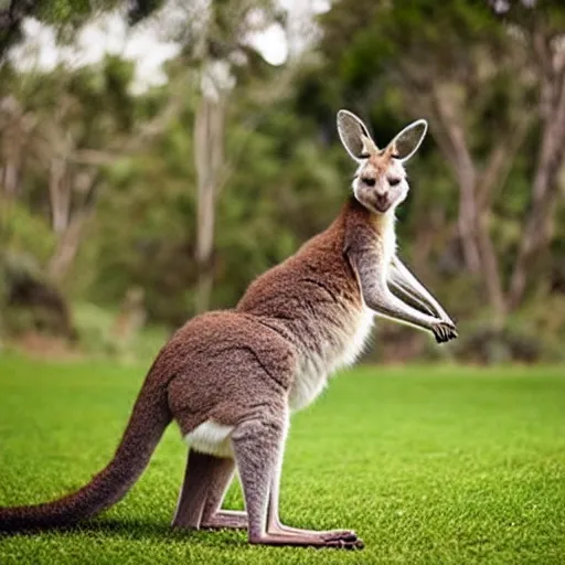 Image similar to a kangaroo - cat - hybrid, animal photography