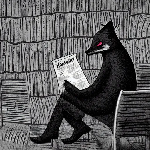 Prompt: a fox in a trench coat reading a newspaper on a park bench, photorealistic,