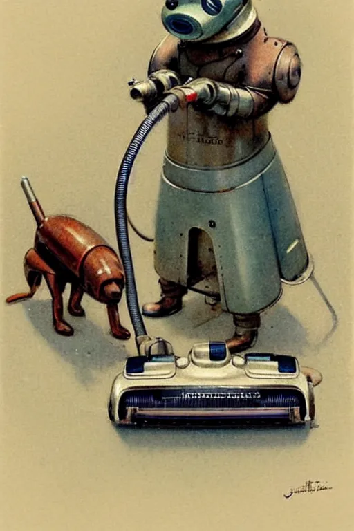 Image similar to (((((1950s retro robot dog vacuum cleaner. muted colors.))))) by Jean-Baptiste Monge !!!!!!!!!!!!!!!!!!!!!!!!!!!