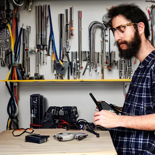 Image similar to hardware engineer in his home workshop