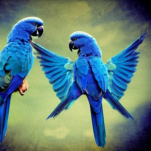 Image similar to blue parrots emerging from fluids mixing, atmospheric liquids, ornate intricate, hyper realistic, 16k, post processing, saturated blue colors, nature background