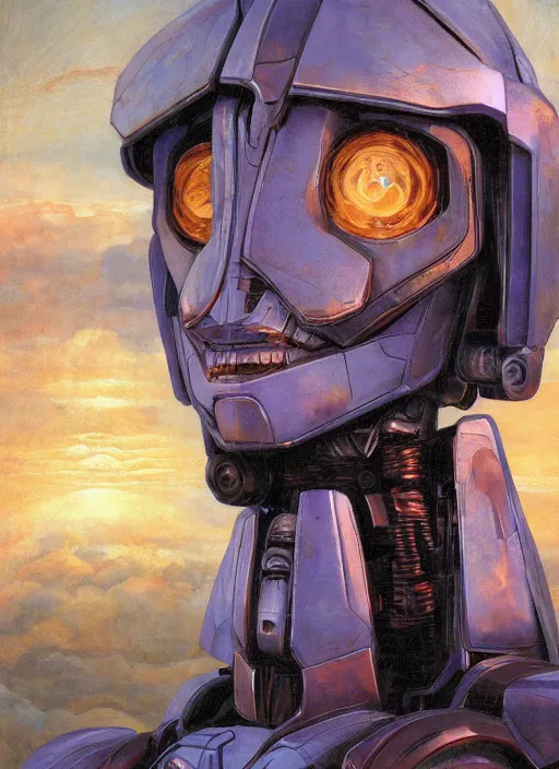 Image similar to biblical shy beautiful female mecha mage android robot casting spells, heavy eyes to the side, closeup, bright glowing veins, in clouds, sunset, portrait, by gerald brom, by mikhail vrubel, by peter elson, muted colors, extreme detail, reflections, trending on artstation, 8 k