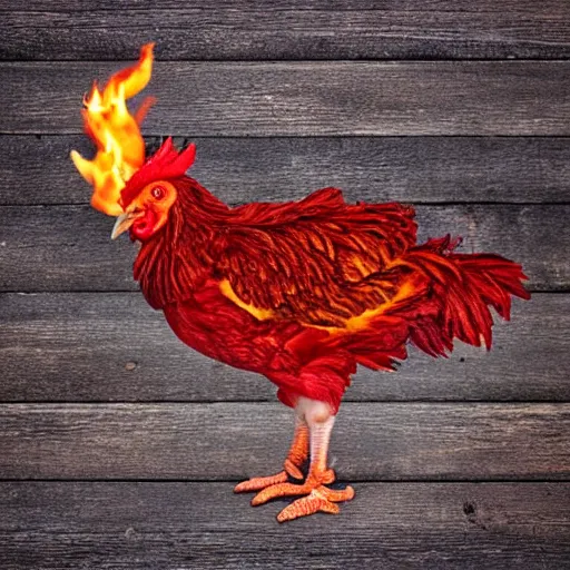 Prompt: chicken made of fire