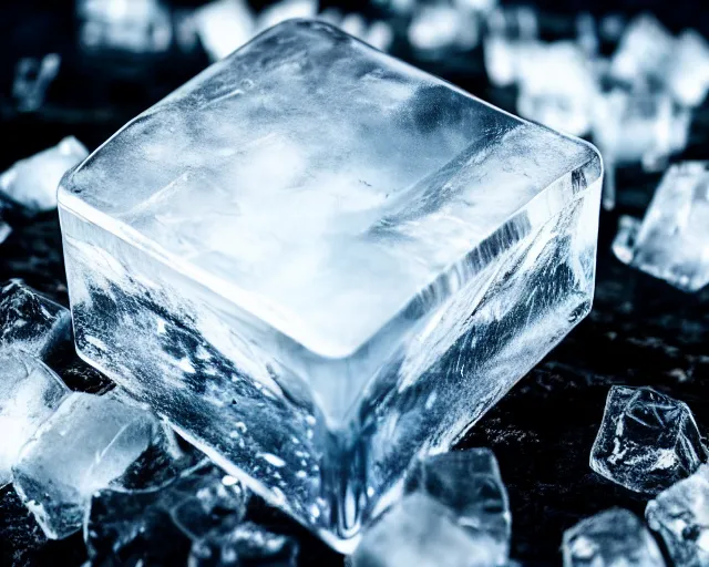 Image similar to close - up large clear ice block in game of thrones, 4 k, epic, cinematic, focus, movie still, fantasy, extreme detail, atmospheric, dark colour, sharp focus