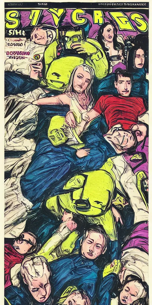 Image similar to comic book cover of an android sleeping and they are dreaming of electric sheep, portrait by David friedric