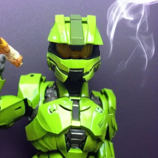 Image similar to master chief smoking a big fat blunt.