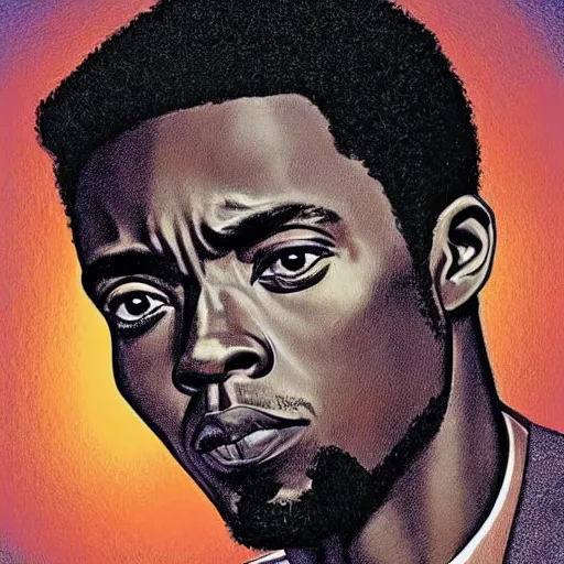 Image similar to “ chadwick boseman retro minimalist portrait by jean giraud, art of moebius, sharp, smooth face, comic, 8 k ”