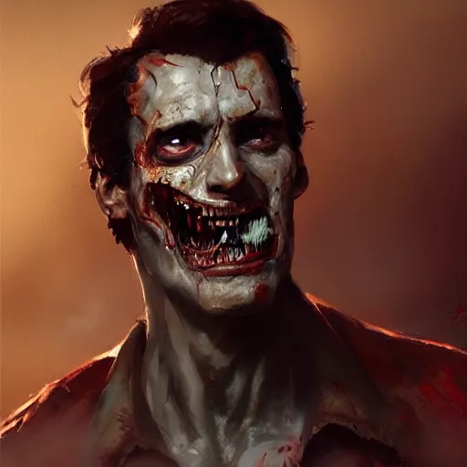 Prompt: A portrait of Ash Williams, zombie, art by greg rutkowski, matte painting, trending on artstation