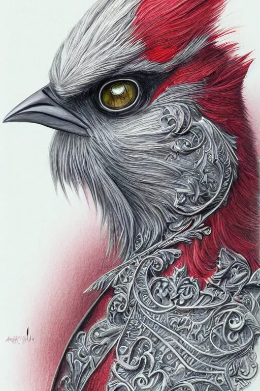 Image similar to Ethereal Cardinal bird, intricate detail, ornate, conceptual art, color pencil sketch, dynamic, art by artgerm