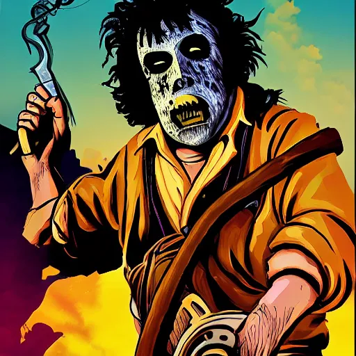 Image similar to leatherface, by disney style