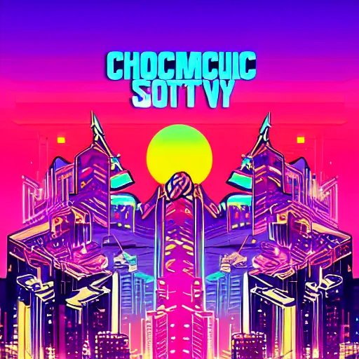 Image similar to chromatic, synthwave, 80's shop in a synthwave city