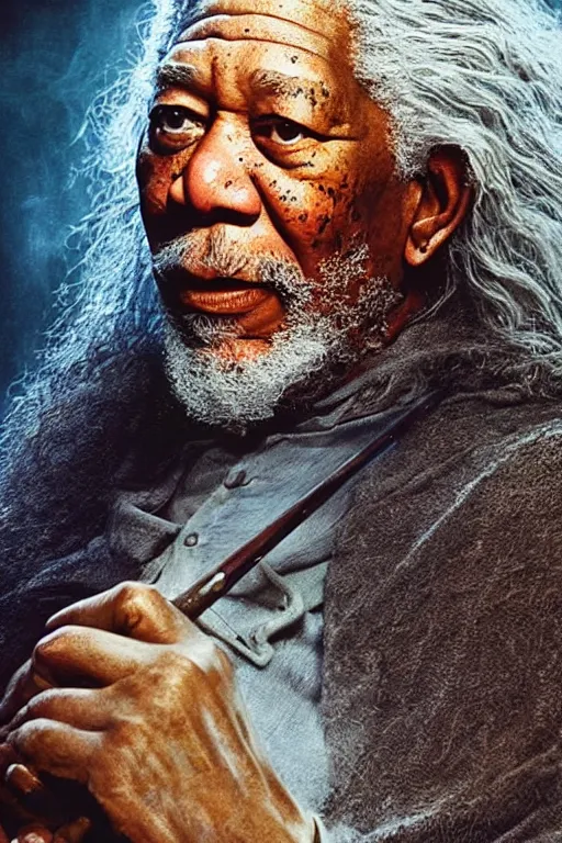 Prompt: morgan freeman starring as gandalf in lord of the rings, oil on canvas, intricate, 8 k highly professionally detailed, hdr, cgsociety