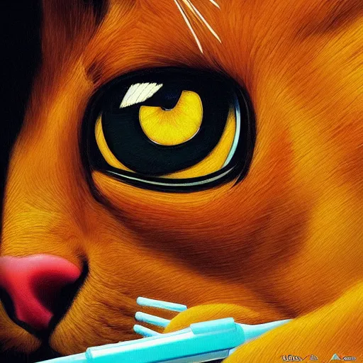 Image similar to an orange tabby cat starting at a syringe by ilya kuvshinov katsuhiro otomo