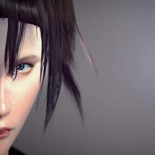 Image similar to attractive photorealistic unreal engine 5, scarlett johnson, ghost in the shell front view, highly detailed »