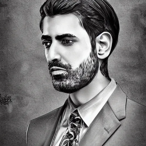 Image similar to Kurdish Lawyer, Digital art, award winning art, insanely detailed, hyperrealistic