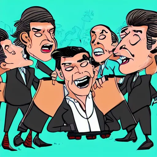 Prompt: mehmet oz being eaten by a pack of wolves, cartoony