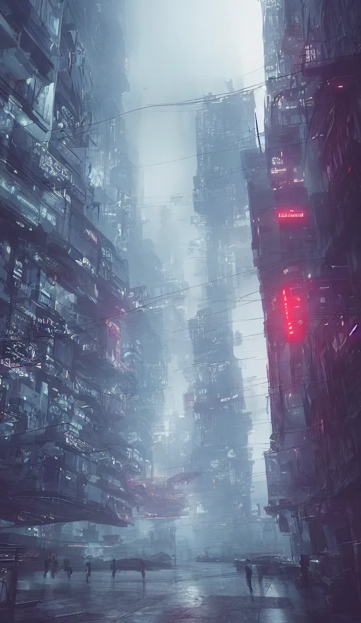 Prompt: a foggy day in milano in 2 0 7 9, cyberpunk future, distopic, cinestill, photography, realistic, hyper detailed, unreal engine, cinematic, octane render