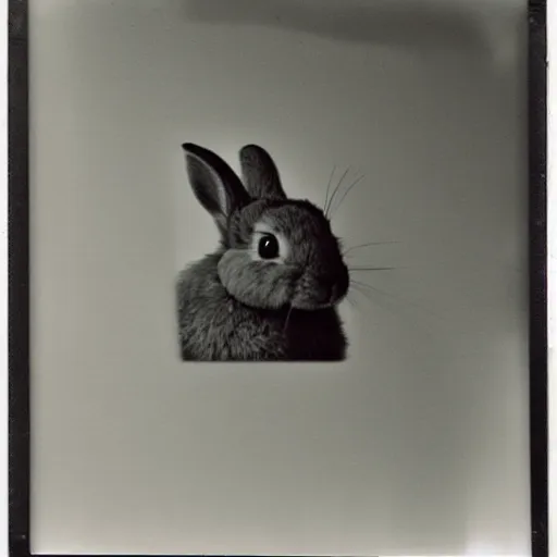 Image similar to a rabbit looking into a mirror, polaroid photograph