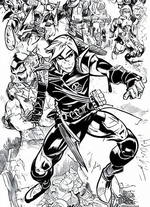 Prompt: link in the comic book style by ed mcguinness, masterpiece ink illustration,